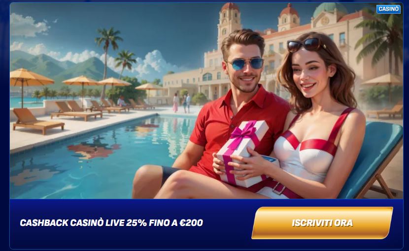 Ottieni cashback 25% fino a €200 sul casinò live